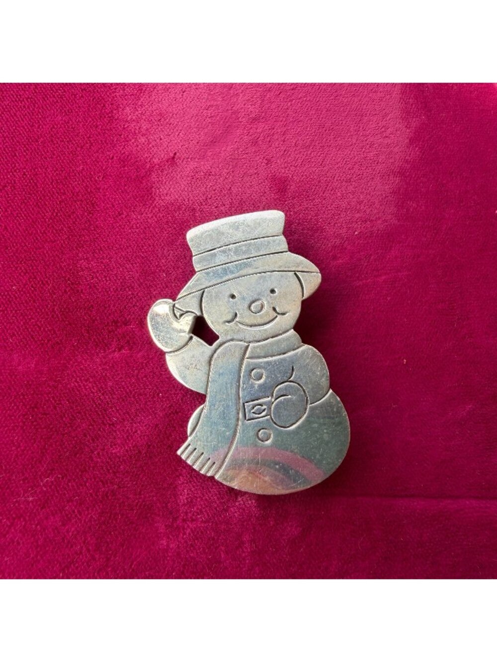 Vintage 925 Sterling Silver Snowman Brooch Pin Winter Holiday Christmas Gift